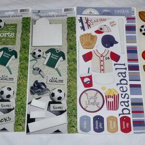 SUPER LOT OF CARDSTOCK AND MORE SPORTS STICKERS - BASEBALL, SOCCER, BASK, FOOTB